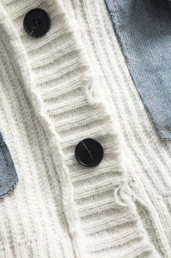MICAS Outerwear|Knitwear-Knit Denim Patchwork Cardigan IVORY