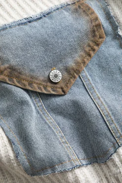 MICAS Outerwear|Knitwear-Knit Denim Patchwork Cardigan IVORY