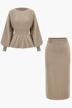 MICAS Knitwear|Knit Sets-Knit Gigot Sleeve And Skirt Set