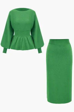 MICAS Knitwear|Knit Sets-Knit Gigot Sleeve And Skirt Set