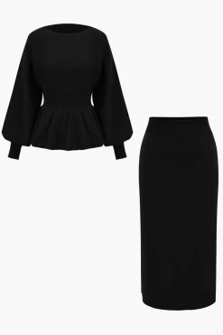 MICAS Knitwear|Knit Sets-Knit Gigot Sleeve And Skirt Set