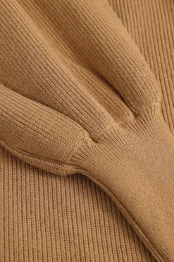 MICAS Knit Tops-Knit Gold Button Gigot Sleeve Long-Sleeve Top KHAKI