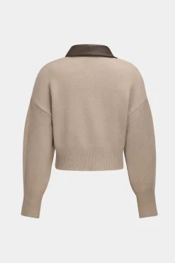 MICAS Outerwear|Knitwear-Knit Leather Patchwork Zipper Cardigan SAGE