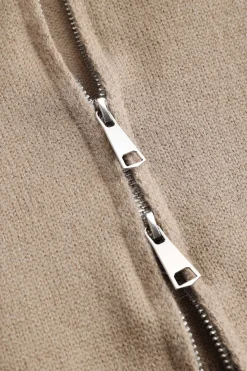 MICAS Outerwear|Knitwear-Knit Leather Patchwork Zipper Cardigan SAGE