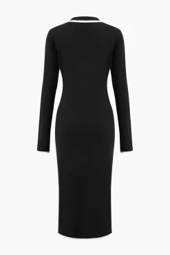 MICAS Long Sleeve Dresses|Knit Dresses-Knit Long Sleeve Button Pocket Dress