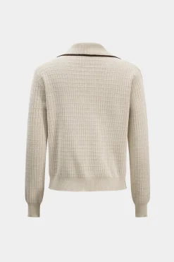 MICAS Knitwear|Knit Sets-Knit Metallic Button Fake Pocket Long-Sleeve Top And Skirt Set BEIGE