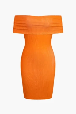 MICAS Mini Dresses-Knit Off-Shoulder Mini Dress ORANGE