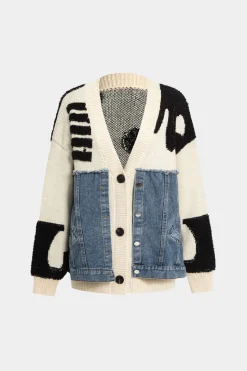 MICAS Outerwear|Outerwear-Knit Patchwork Denim Cardigan IVORY