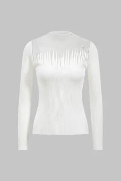 MICAS Knitwear|Knit Tops-Knit Patchwork Long Sleeve Top