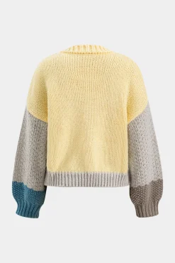 MICAS Knitwear|Knit Tops-Knit Patchwork Round Neck Long-Sleeve Top CREAM YELLOW