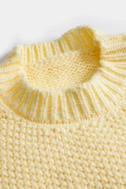 MICAS Knitwear|Knit Tops-Knit Patchwork Round Neck Long-Sleeve Top CREAM YELLOW