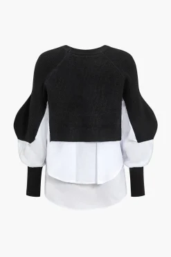 MICAS Knitwear|Knit Tops-Knit Patchwork Sweater Long-Sleeve Top