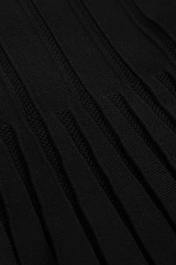 MICAS Knit Tops-Knit Pleated Crystal Button Long-Sleeve Top BLACK