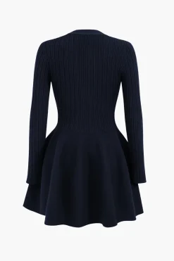 MICAS Long Sleeve Dresses|Knitwear-Knit Puff Hem Long Sleeve V-neck Dress