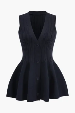 MICAS Knitwear|Knit Tops-Knit Puff Sleeveless Vest NAVY