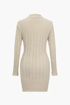 MICAS Long Sleeve Dresses|Knit Dresses-Knit Round Neck Long Sleeve Dress KHAKI
