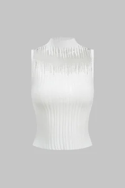MICAS Knit Tops-Knit Sleeveless Tank Top WHITE