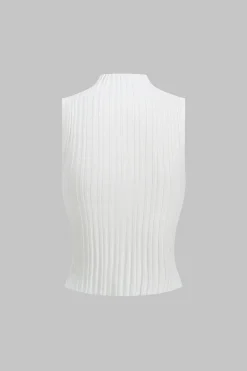 MICAS Knit Tops-Knit Sleeveless Tank Top WHITE