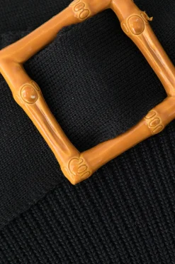 MICAS Knitwear|Knit Sets-Knit Square Neck Crop Tank Top And Buckle Midi Skirt Set BLACK