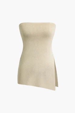MICAS Knitwear|Knit Tops-Knit Strapless Top BEIGE