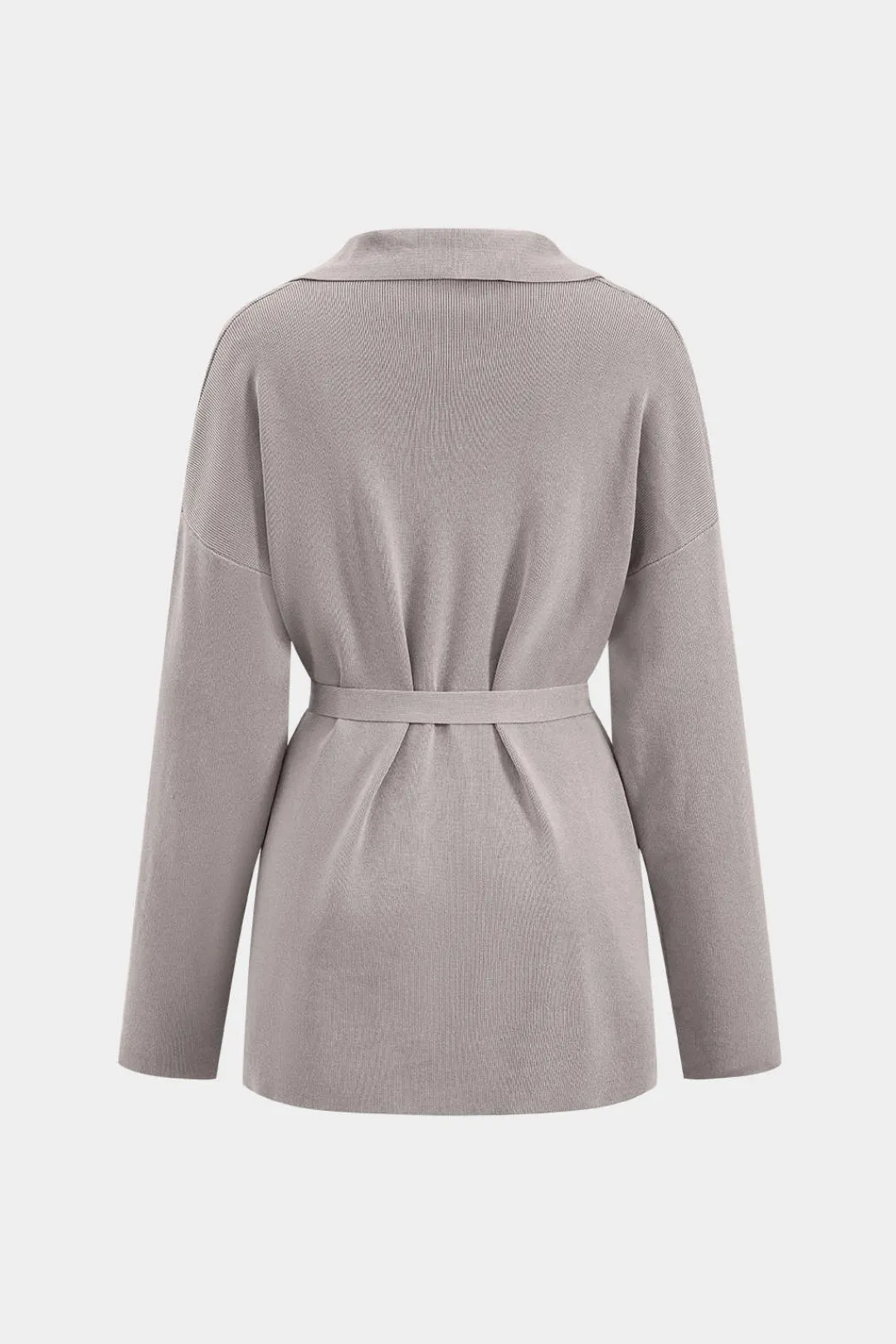 MICAS Knitwear|Knit Sets-Knit Tie-Up Button Pocket Long-Sleeve Top And Trousers Set GRAY