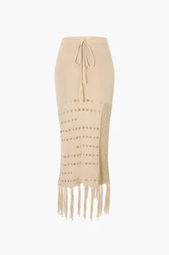 MICAS Swimwear-Knit Tube Top And Tassel Hem Skirt Set