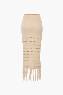 MICAS Swimwear-Knit Tube Top And Tassel Hem Skirt Set