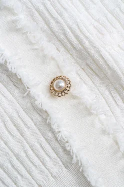 MICAS Knitwear|Knit Dresses-Knit V-Neck Button Short Sleeve Dress