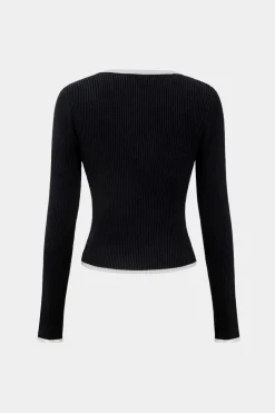 MICAS Knit Tops-Knit V-Neck Long-Sleeve Top BLACK