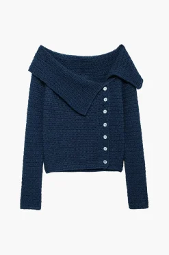 MICAS Knit Tops-Knitted Button Asymmetrical Long-Sleeve Top DARK BLUE