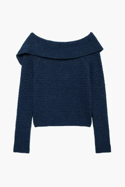 MICAS Knit Tops-Knitted Button Asymmetrical Long-Sleeve Top DARK BLUE