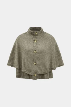 MICAS Outerwear|Knitwear-Knitted Button Cape Short Loose Cardigan TAN