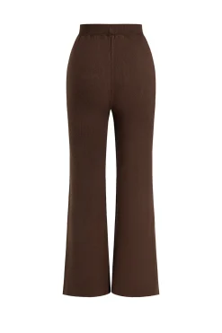 MICAS Knit Bottoms|Knit Bottoms-Knitted Drawstring Fringe Sweater Trousers BROWN