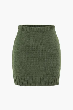MICAS Knitwear|Knit Bottoms-Knitted High Waist Skirt DARK GREEN
