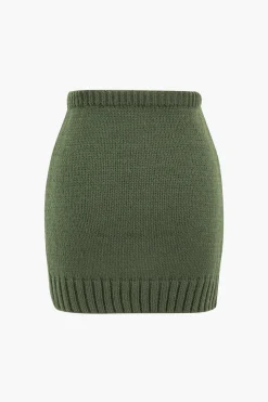 MICAS Knitwear|Knit Bottoms-Knitted High Waist Skirt DARK GREEN