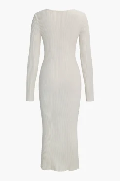 MICAS Long Sleeve Dresses|Knitwear-Knitted Metallic Long Sleeve Sweater Dress BEIGE