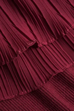 MICAS Knitwear|Knit Tops-Knitted Off Shoulder Patchwork Bell Sleeve Top BURGUNDY