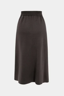 MICAS Knitwear|Knit Bottoms-Knitted Pleated High Waist Skirt COFFEE