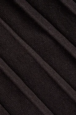 MICAS Knitwear|Knit Bottoms-Knitted Pleated High Waist Skirt COFFEE