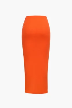 MICAS Skirts-Knot Side Slit Knit Midi Skirt