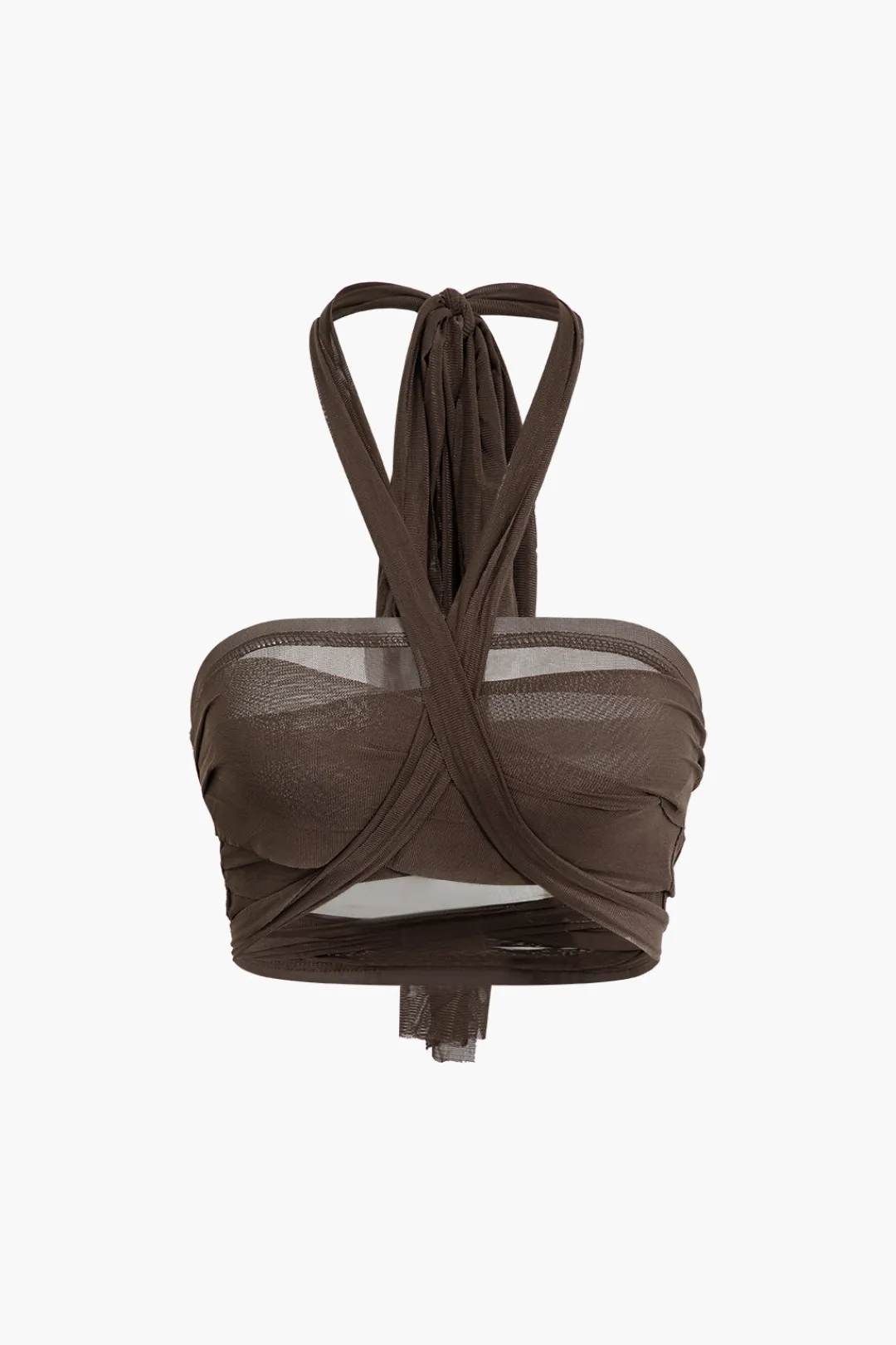 MICAS Skirt Sets|Vacation Sets-Knot Tie Halter Mesh Tank Top And Mini Skirt Set COFFEE