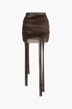 MICAS Skirt Sets|Vacation Sets-Knot Tie Halter Mesh Tank Top And Mini Skirt Set COFFEE