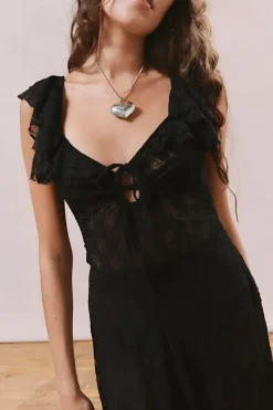 MICAS Midi Dresses-Lace Asymmetrical Tie-Up Midi Dress BLACK