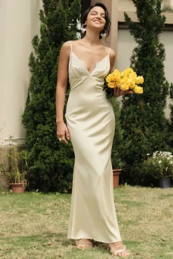 MICAS Maxi Dresses-Lace Patchwork V-neck Slip Maxi Dress BEIGE