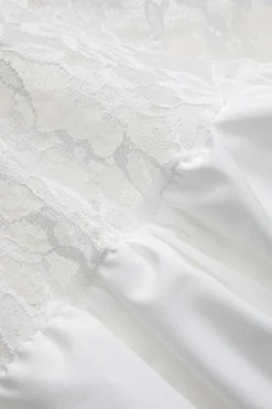 MICAS Long Sleeve Dresses|Mini Dresses-Lace Round Neck Bell Sleeve Mini Dress WHITE