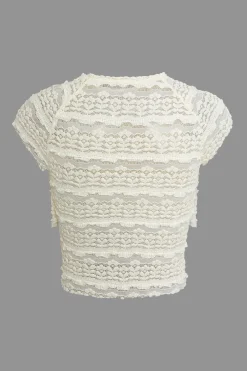 MICAS Skirt Sets-Lace Ruffle Crop Top And Skirt Set BEIGE