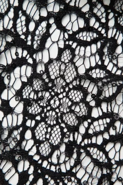 MICAS Long Sleeve Dresses|Maxi Dresses-Lace Sheer Cut Out Tie Front Maxi Dress BLACK