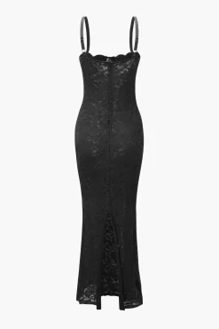 MICAS Maxi Dresses-Lace Slip Slit Maxi Dress BLACK