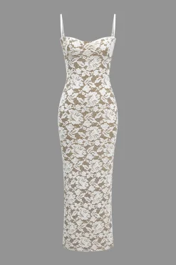 MICAS Maxi Dresses-Lace Slit Slip Maxi Dress WHITE