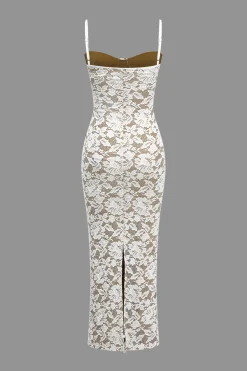 MICAS Maxi Dresses-Lace Slit Slip Maxi Dress WHITE